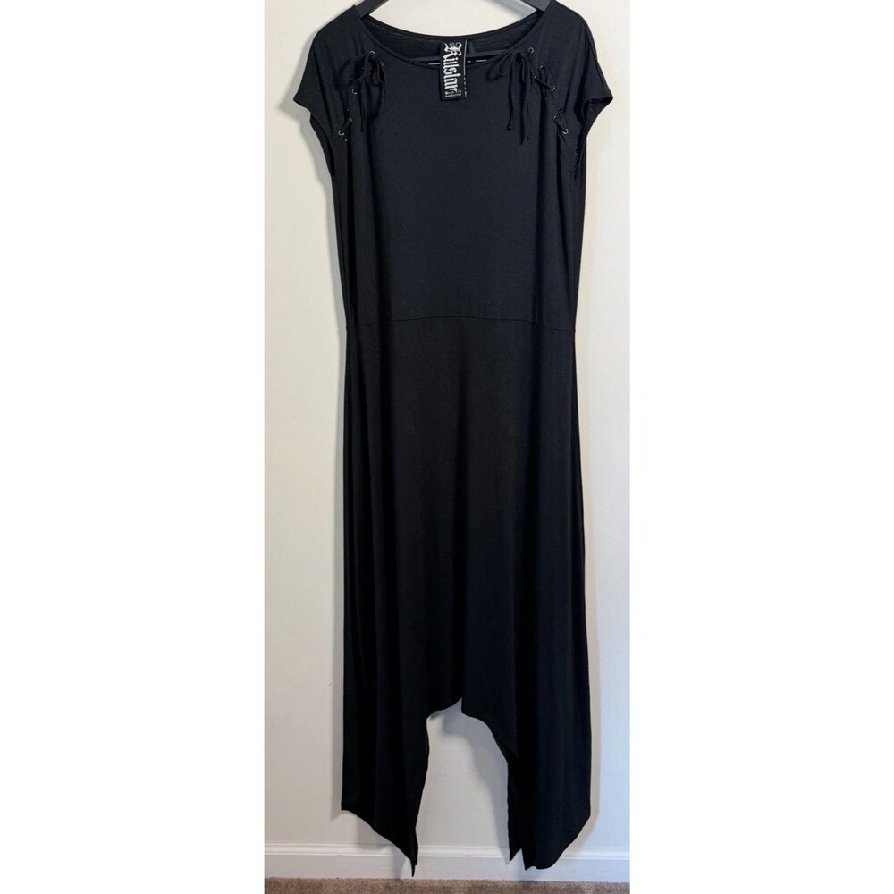 KILLSTAR Nightwane Dress XXL Black Gothic Maxi Asymmetrical Lace Up Goth - Picture 2 of 13